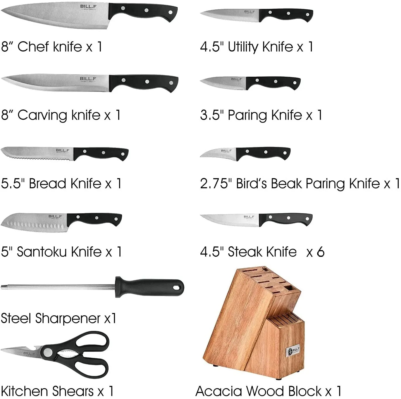 16 Pieces Chef Knife Set Professional Stainless Steel Kitchen Knives Cutlery Set