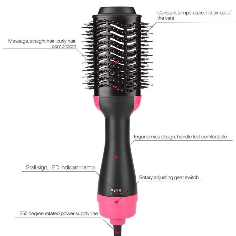 2-in-1 Rotating Hot Air Brush: Hair Dryer, Straightener & Curler Combo