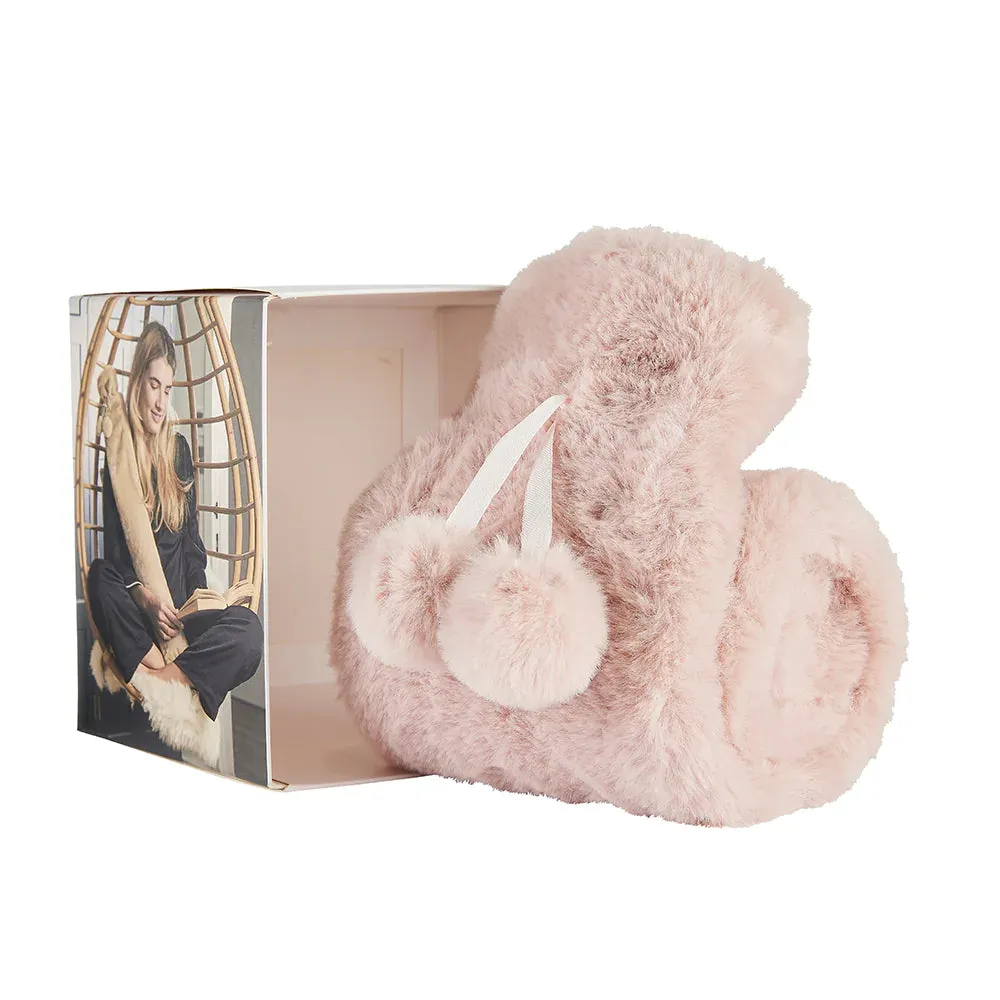 2 Litre Long Hot Water Bottle with Blush Pink Faux Fur Cover