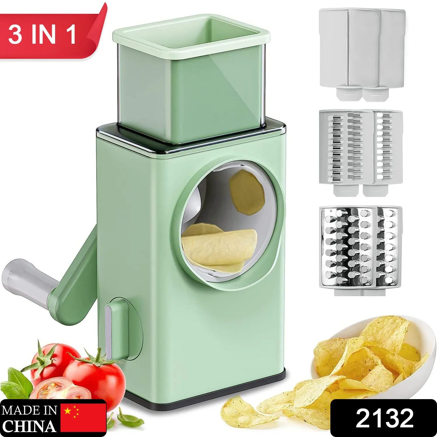 2132 Vegetable Shredder Round Mandolin Slicer, Grater, Shredder Salad Maker - Large Feed Port - Suction Base - Cutter for Vegetable, Fruit, Cookie.