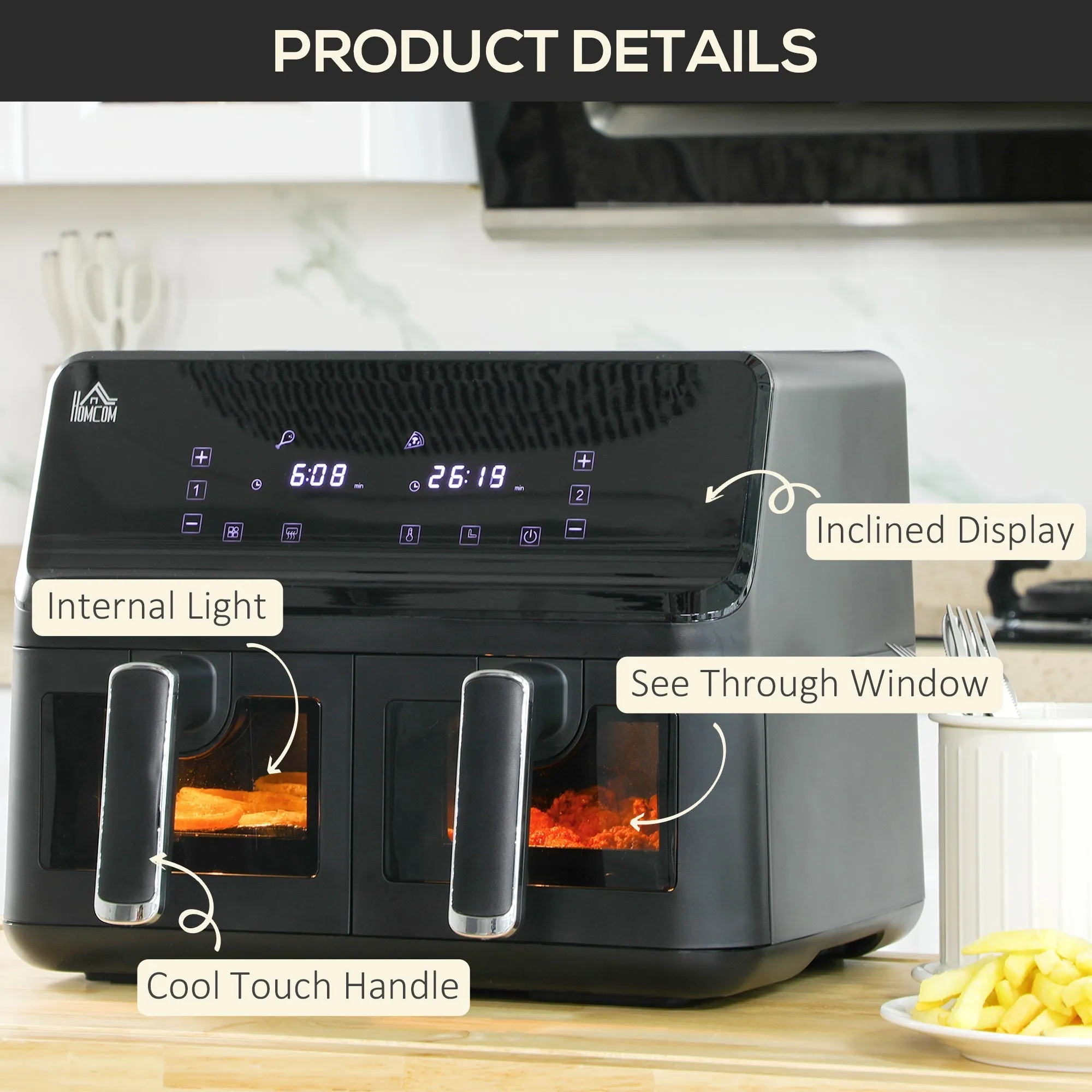 2500W 8L Family Size Air Fryer With 8 Presets Black