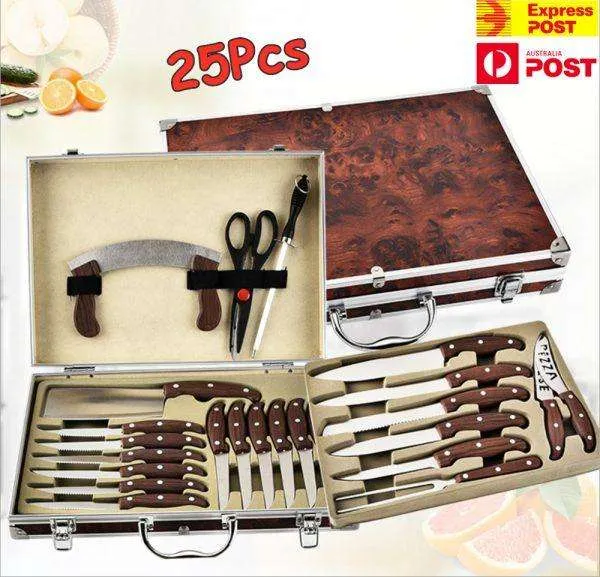 25Pcs Chef Knife Set Bag Catering Kitchen Set Cutlery Carry Portable Box Storage