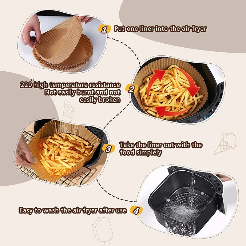 30/50Pcs Disposable Air Fryer Paper Liner Oil-proof Water-proof Paper Tray Non-Stick Baking Mat for Oven AirFryer Accessories