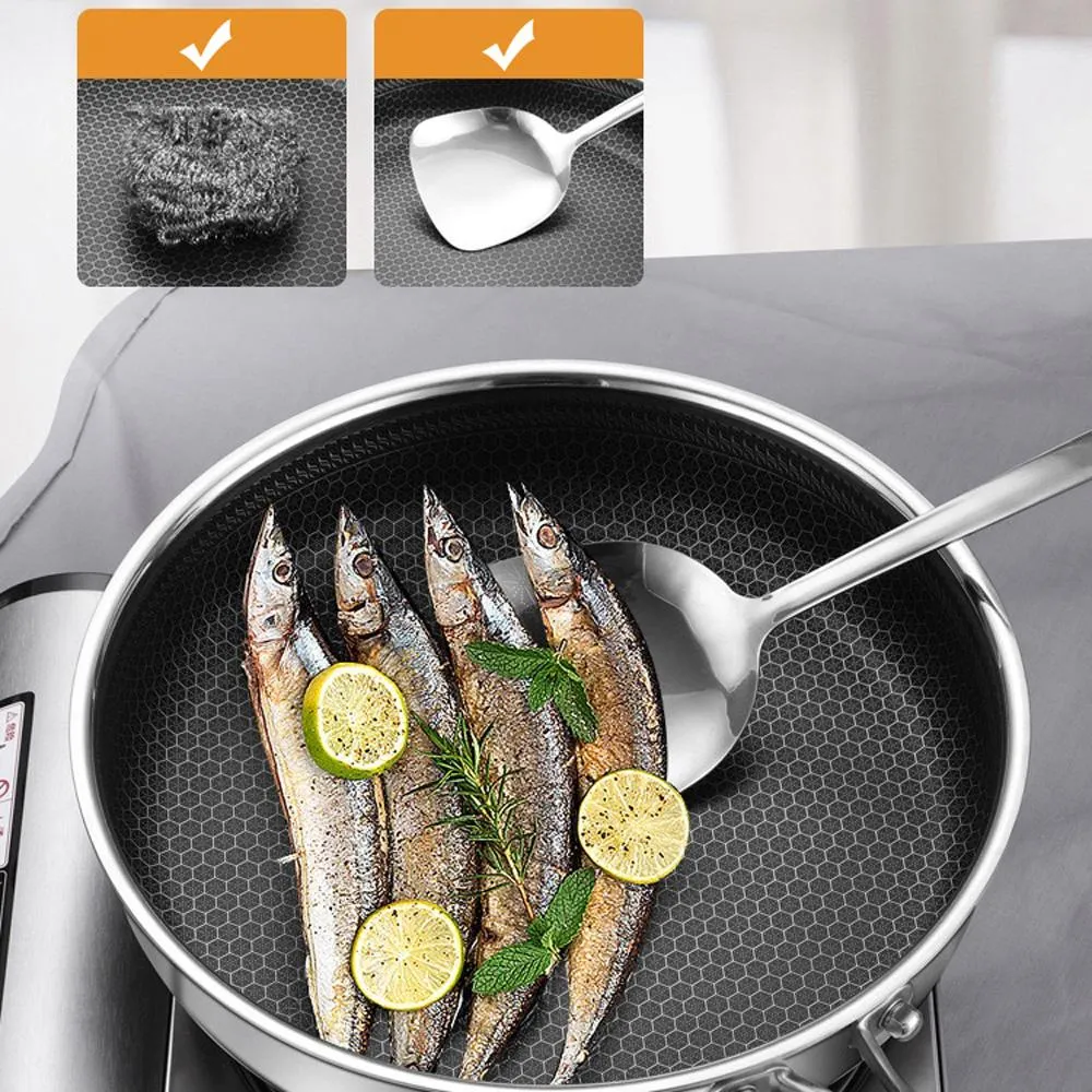 316 Stainless Steel Frying Pan Non-Stick Cooking Frypan Cookware 30cm Honeycomb Double Sided