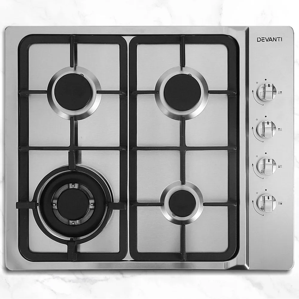 4-Burner Stainless Steel Gas Cooktop 60cm Stove | Devanti