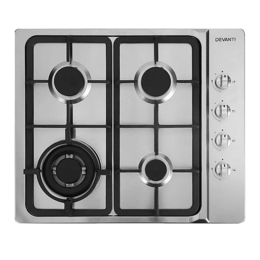 4-Burner Stainless Steel Gas Cooktop 60cm Stove | Devanti