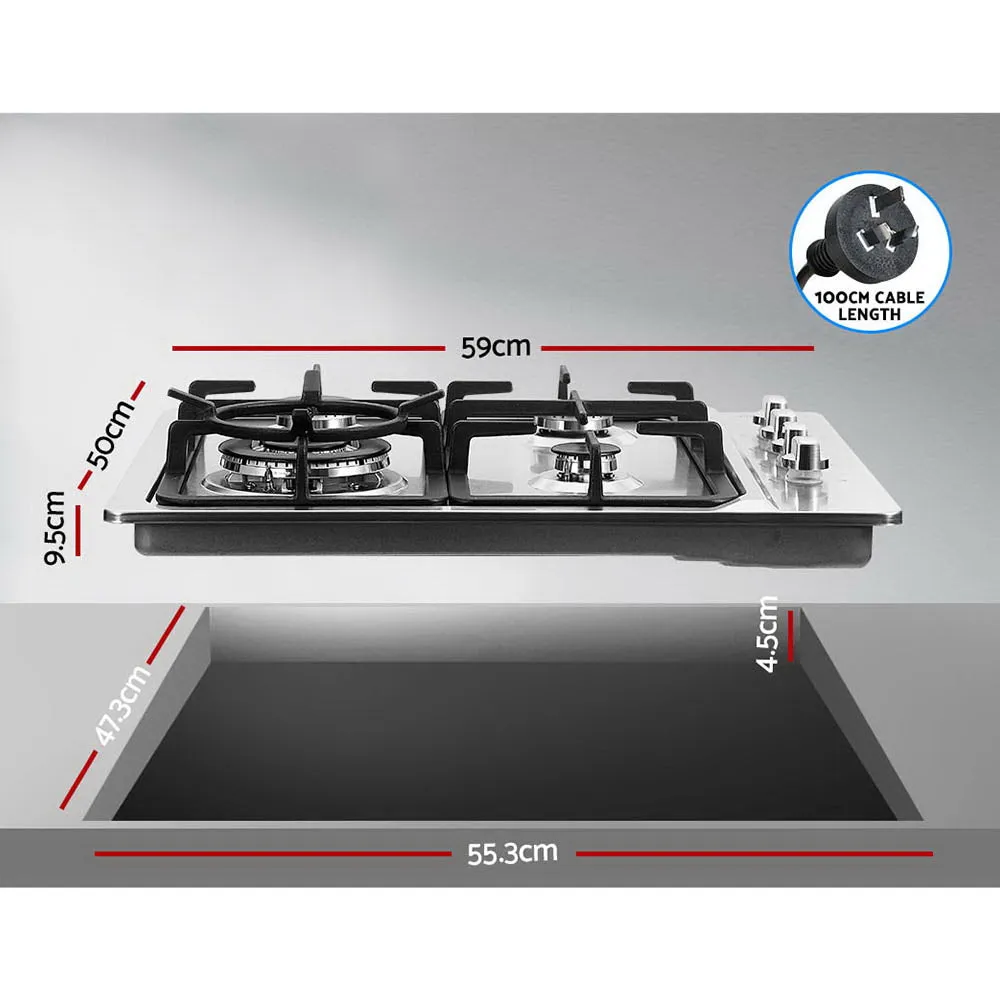 4-Burner Stainless Steel Gas Cooktop 60cm Stove | Devanti