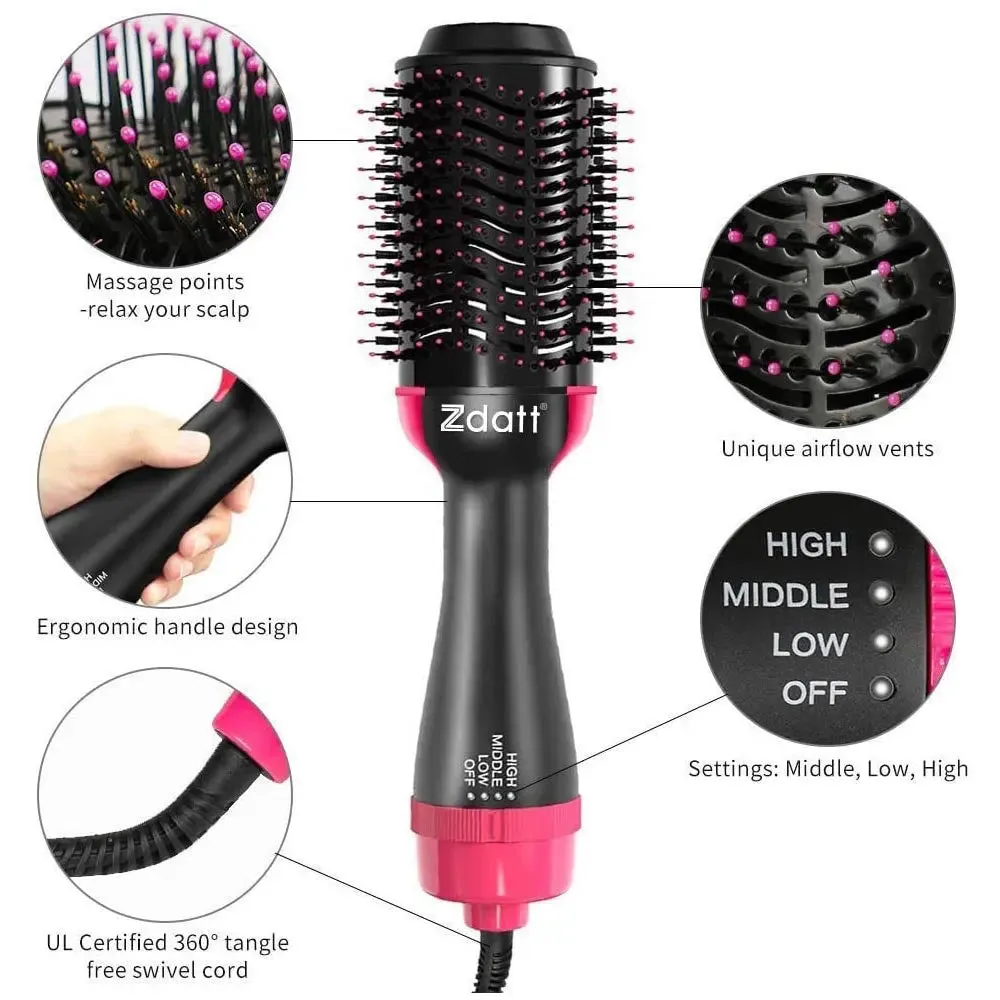 4-in-1 Hot Air Hair Brush & Volumizer Hair Styling for Straight & Curly Hair