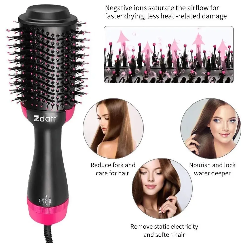 4-in-1 Hot Air Hair Brush & Volumizer Hair Styling for Straight & Curly Hair