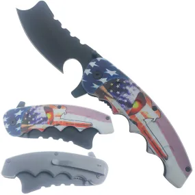 8" Spring Assisted Knife US Skull Flag Design