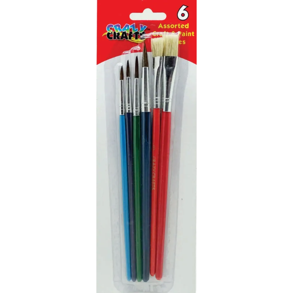 Assorted Craft & Paint Brushes - 6pcs