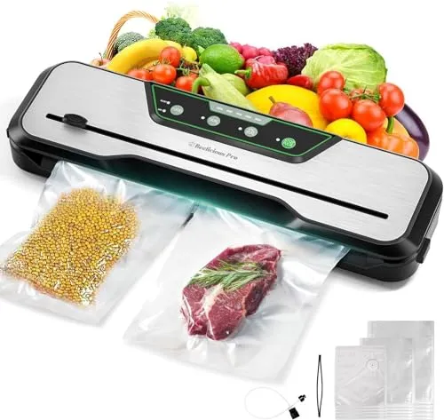 Automatic Food Vacuum Sealer Machine | Beelicious Pro 80KPa 8-In-1 Food Vacuum Saver with Starter Kits | 15 Bags, Pulse Function, Moist&Dry Mode and External VAC for Jars and Containers