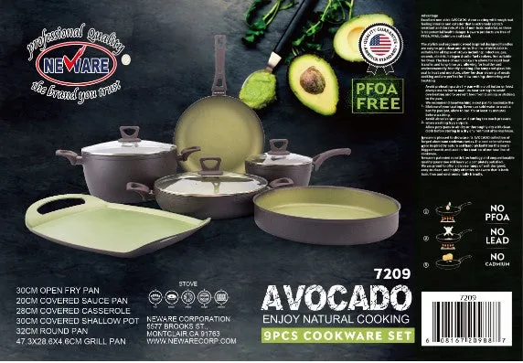 AVOCADO 9 Piece Cooking Set with GRIDDLE / Batería de 9 piezas de AGUACATE con COMAL