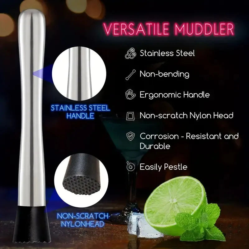 Bar 2-Piece 25.4cm Stainless Steel Cocktail Muddler & Mixing Spoon Set