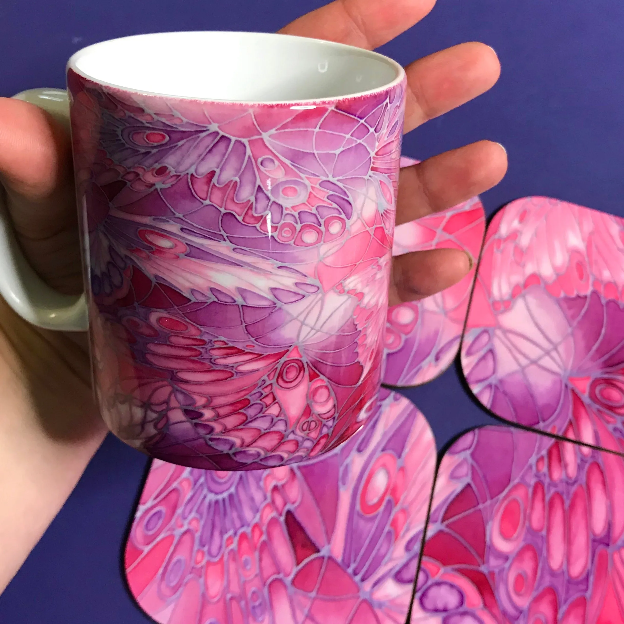 Beautiful Pink Butterfly Mug - Mug and Coaster Box Set - Gift for Her