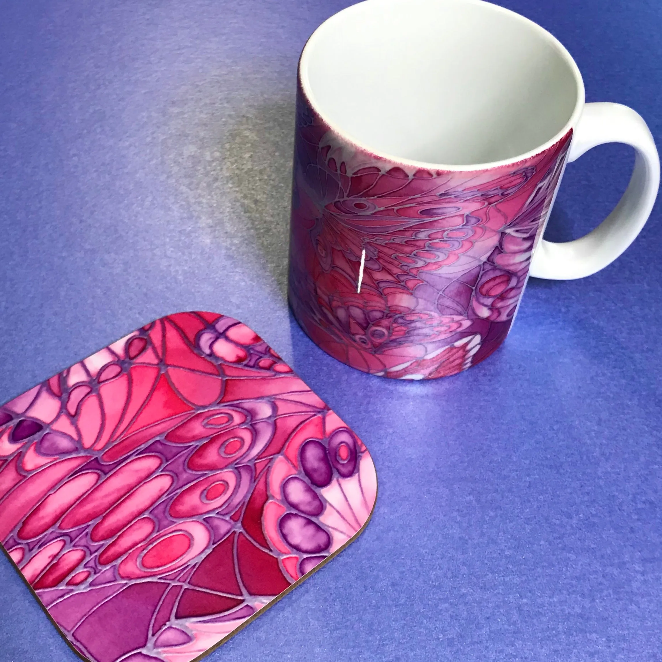 Beautiful Pink Butterfly Mug - Mug and Coaster Box Set - Gift for Her