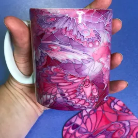 Beautiful Pink Butterfly Mug - Mug and Coaster Box Set - Gift for Her