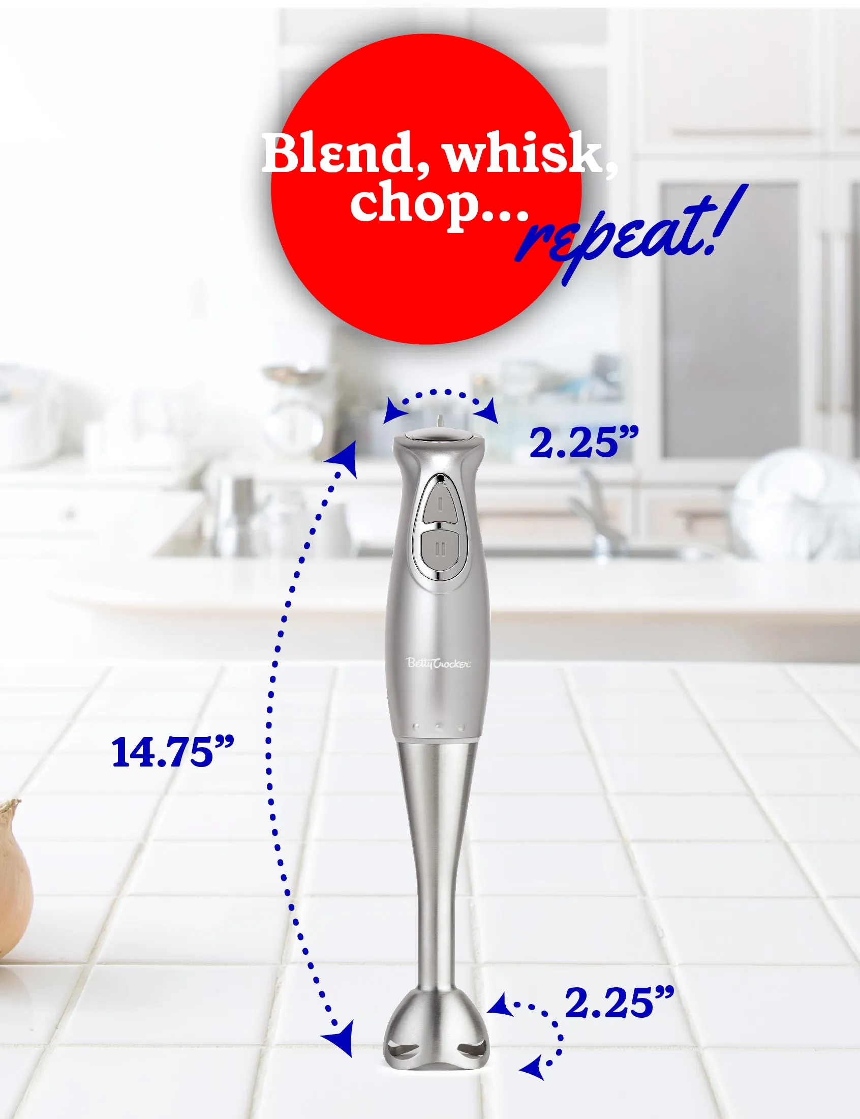 Betty Crocker 2-Speed Immersion Blender with Mixing Beaker, Chopper and  Whisk