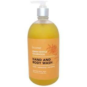 Biome Hand & Body Wash 500ml in Glass Bottle - Lemon Myrtle & Cedarwood