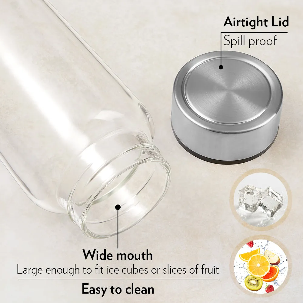 Borosil Crysto Glass Bottle Set of 3 - SS Lid