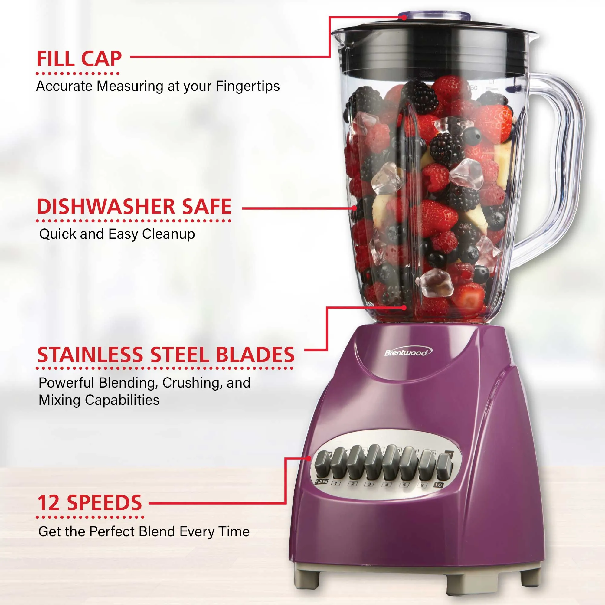 Brentwood JB-220PR 12-Speed   Pulse Blender, Purple