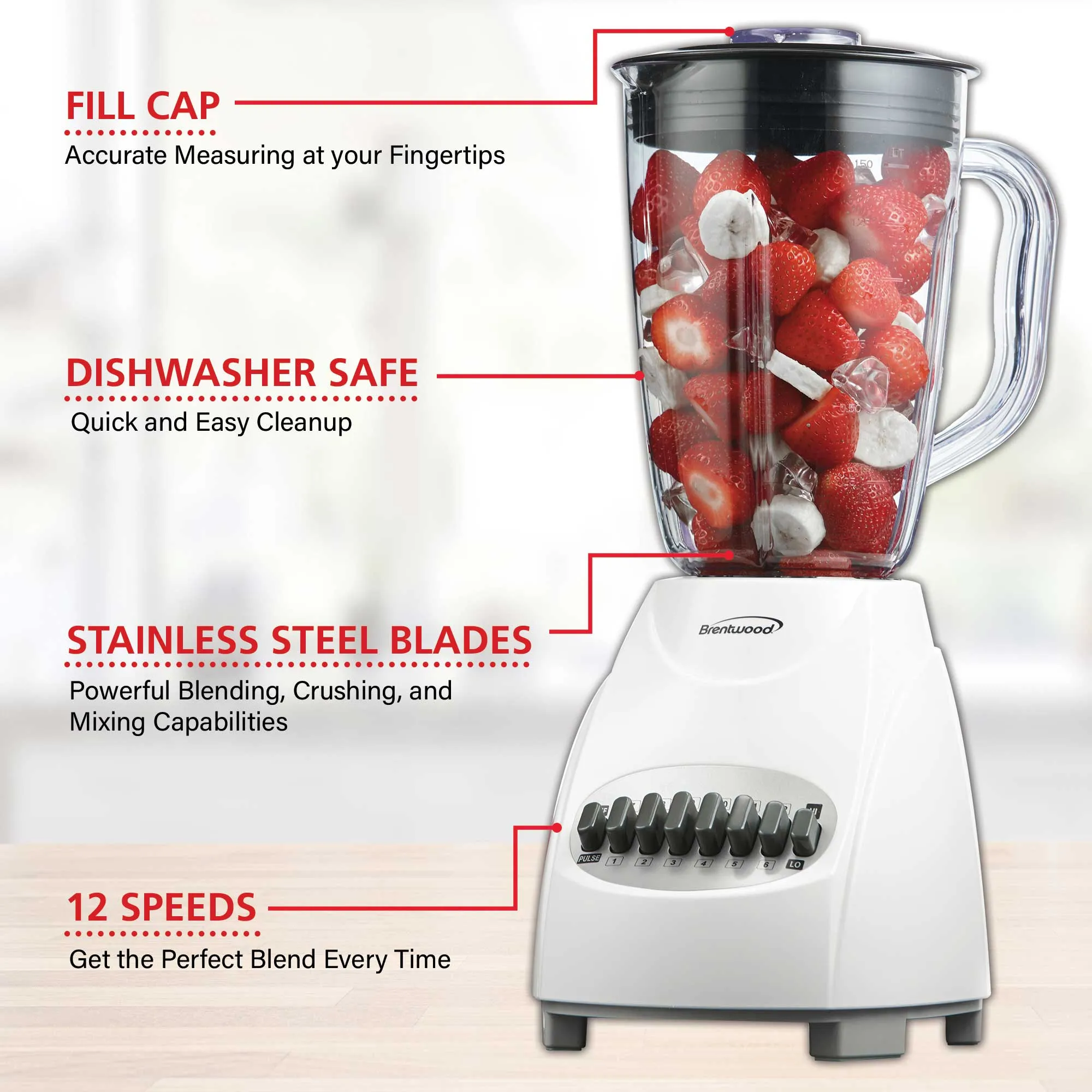 Brentwood JB-220W 12-Speed   Pulse Blender, White