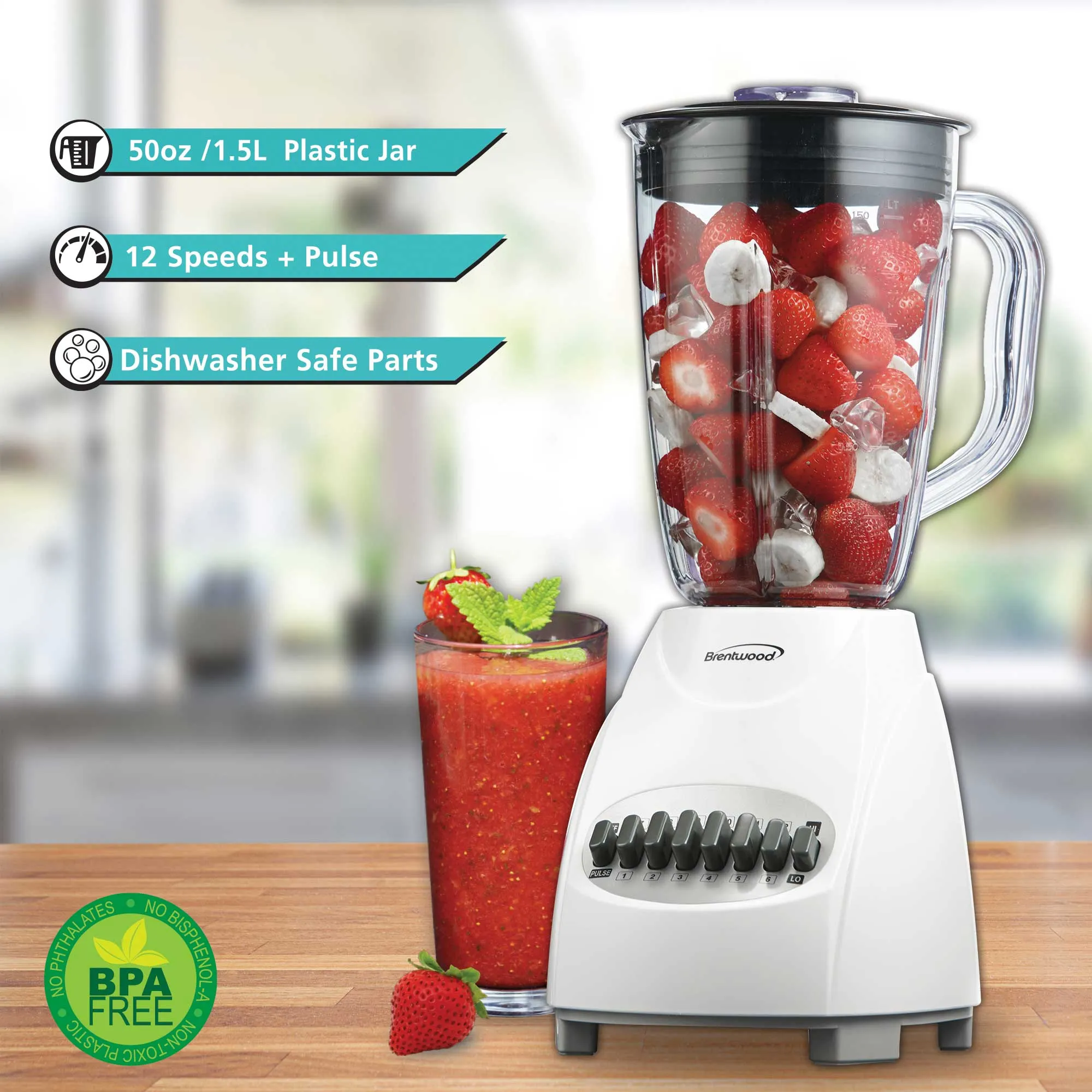 Brentwood JB-220W 12-Speed   Pulse Blender, White