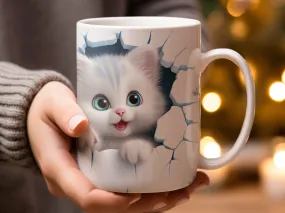 Cat Peeking Through a Hole in the wall mug, Cat lover gift, Cat mug, Cat Lover Gift for Women, Funny Cat Mug, Cat Lover Mug