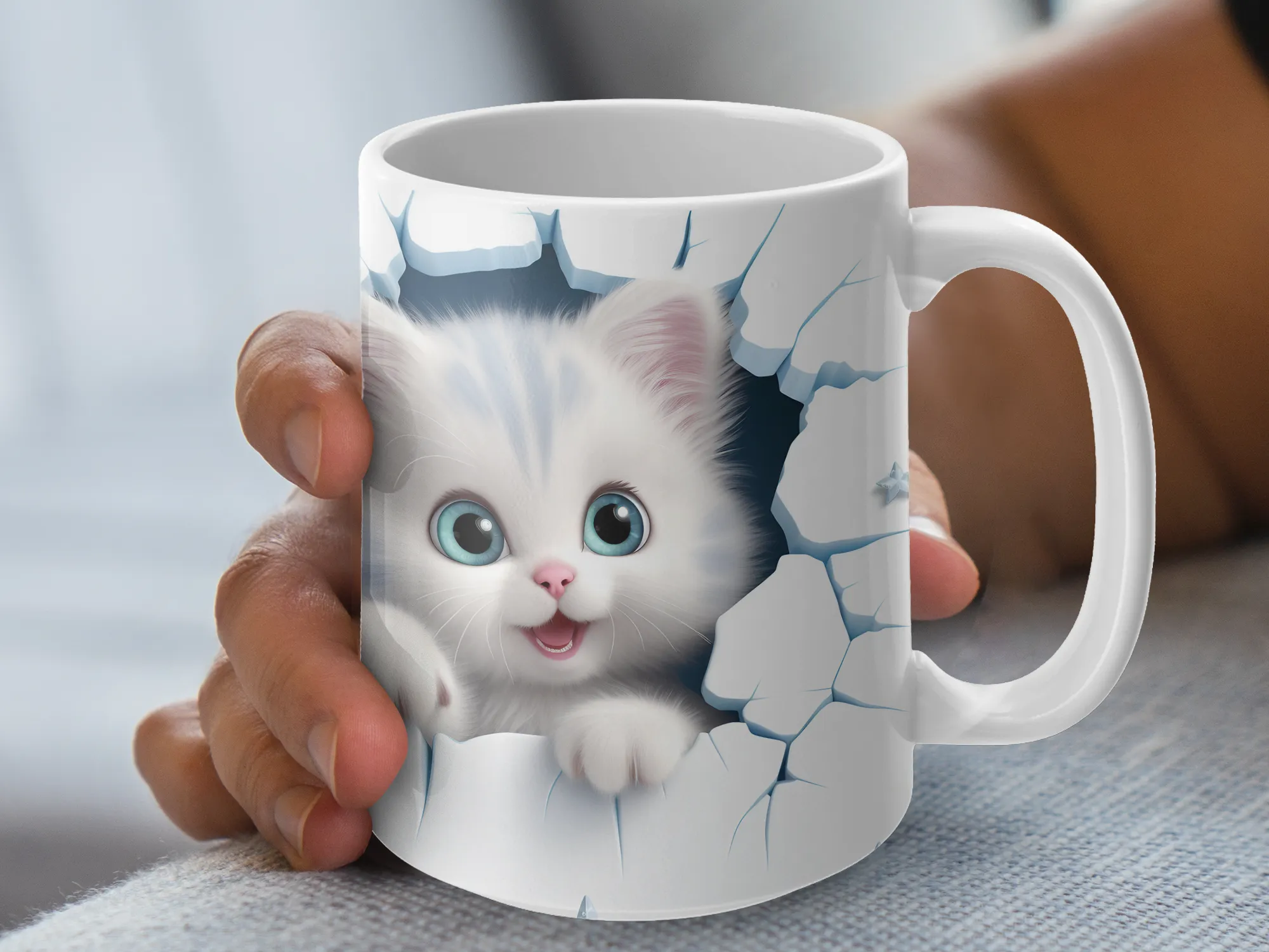 Cat Peeking Through a Hole in the wall mug, Cat lover gift, Cat mug, Cat Lover Gift for Women, Funny Cat Mug, Cat Lover Mug