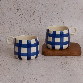 Ceramic Mug | Blue Checkered | Big Ghingham | 600 ml | Set of 2