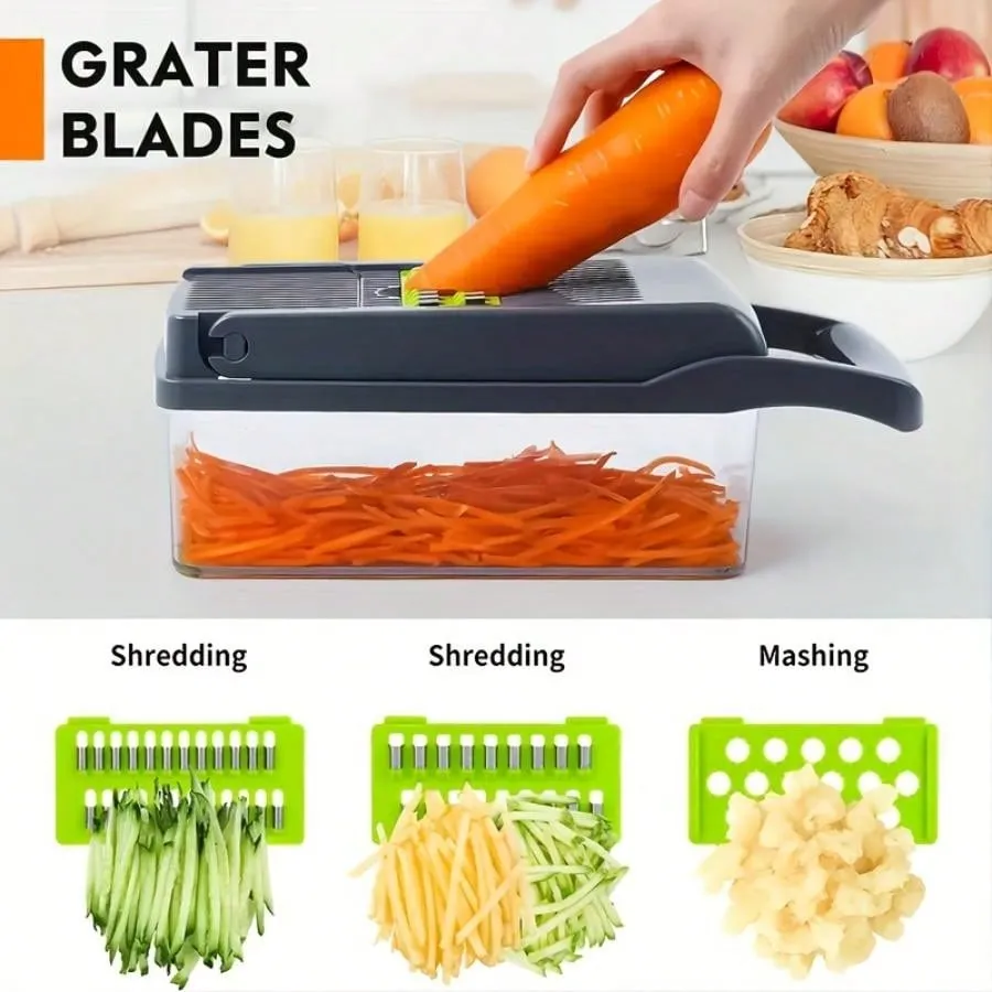 Chopper, 16 In 1 Food Chopper 8 Blades Cutter With Container, Kitchen Vegetable Onion Chopper Slicer, Potato Shredder Salad Chopper Camping