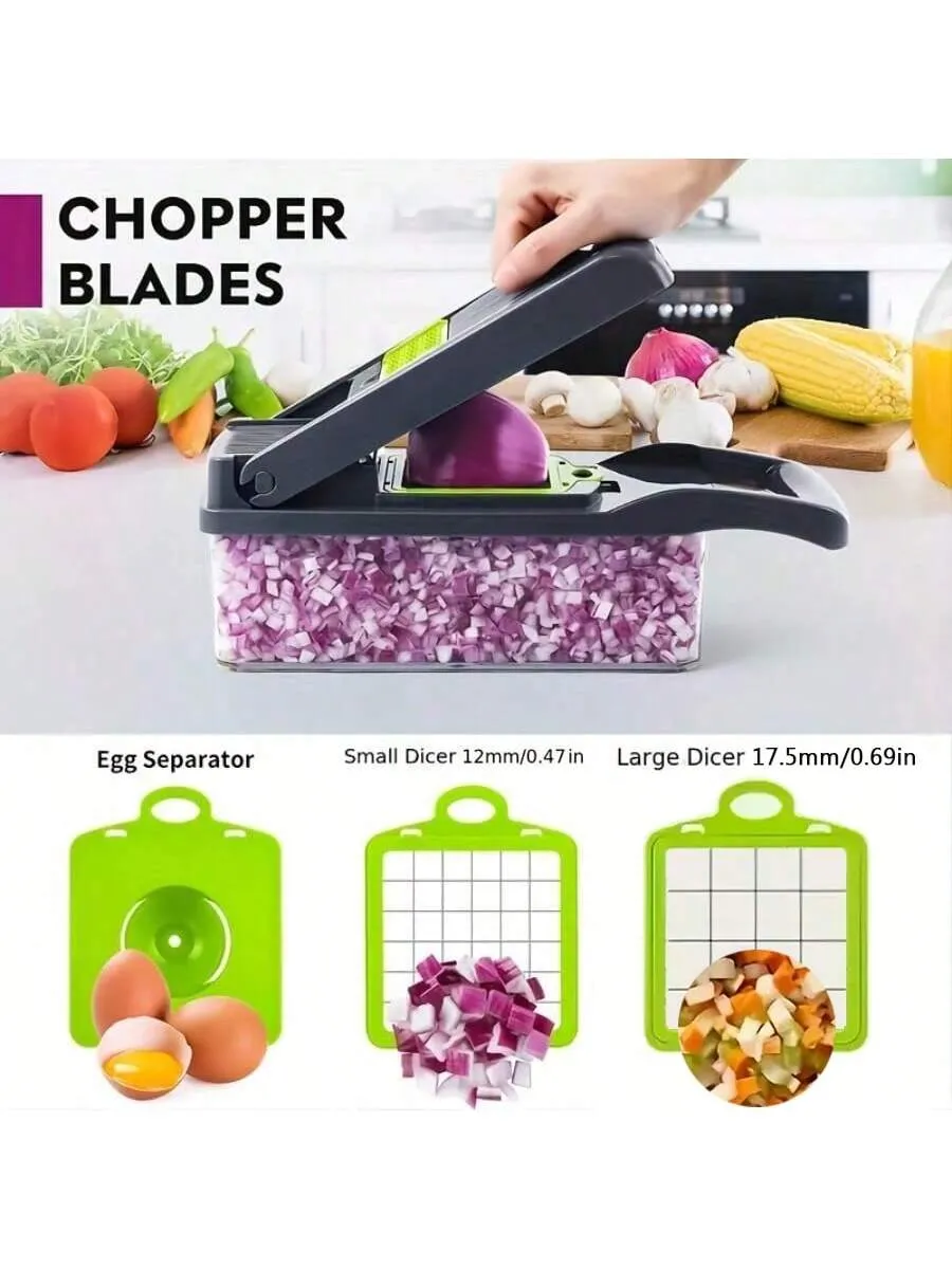 Chopper, 16 In 1 Food Chopper 8 Blades Cutter With Container, Kitchen Vegetable Onion Chopper Slicer, Potato Shredder Salad Chopper Camping