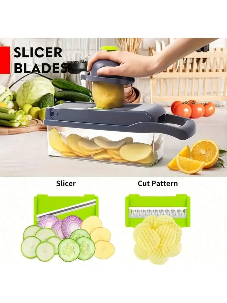 Chopper, 16 In 1 Food Chopper 8 Blades Cutter With Container, Kitchen Vegetable Onion Chopper Slicer, Potato Shredder Salad Chopper Camping