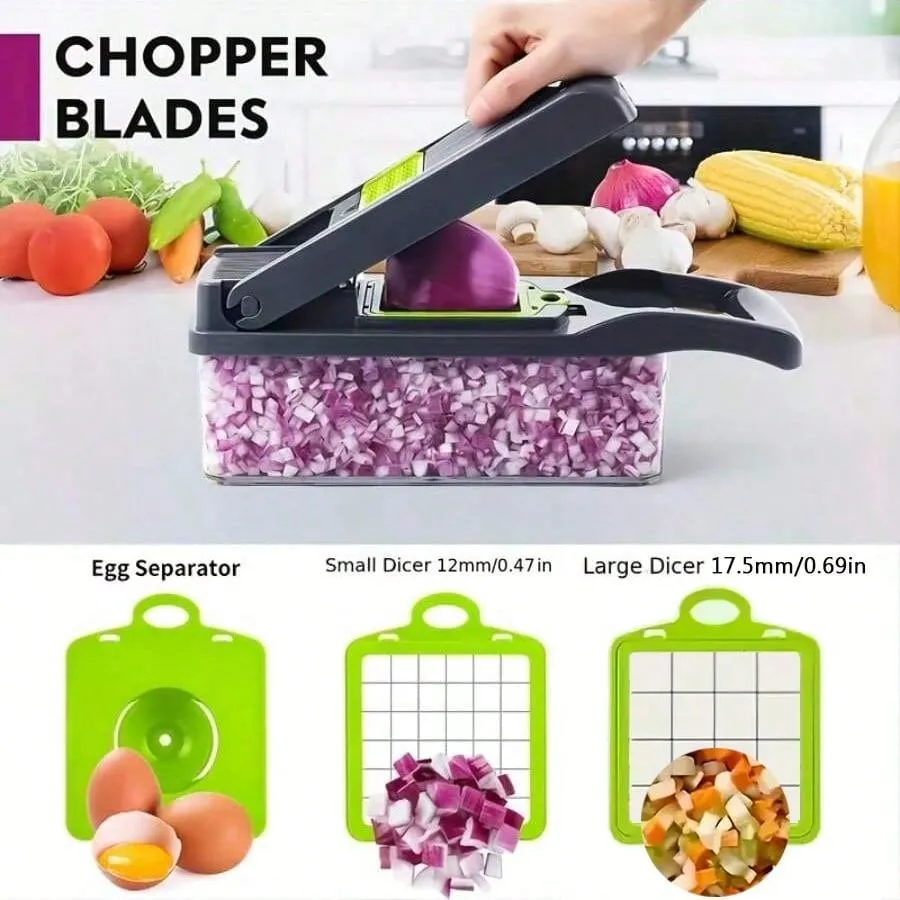 Chopper, 16 In 1 Food Chopper 8 Blades Cutter With Container, Kitchen Vegetable Onion Chopper Slicer, Potato Shredder Salad Chopper Camping