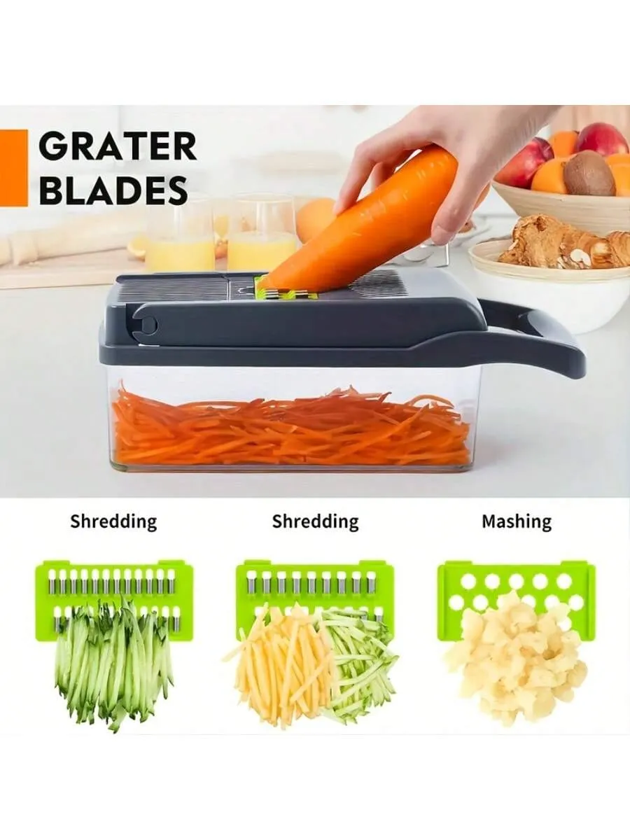 Chopper, 16 In 1 Food Chopper 8 Blades Cutter With Container, Kitchen Vegetable Onion Chopper Slicer, Potato Shredder Salad Chopper Camping