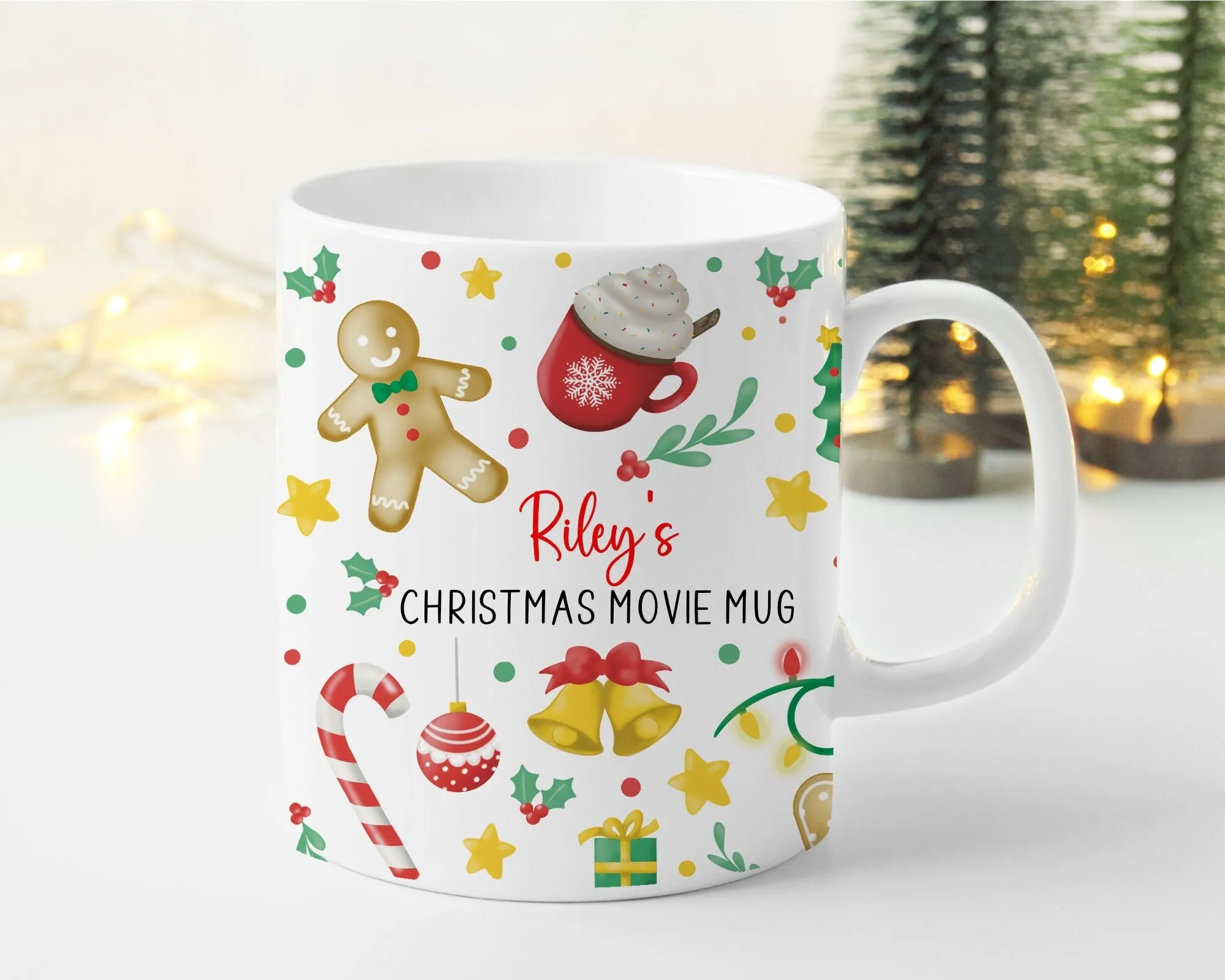 Christmas Mug Personalised Gingerbread Red or Pink Hot Chocolate, Christmas Eve Box Stocking Filler