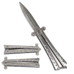 Chrome Trainer Butterfly Knife - Skull on Blade