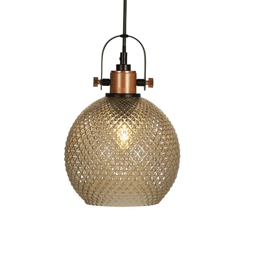 Cognac Metal and Glass Pendant Light Copper