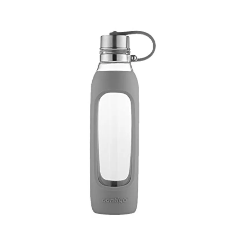 Contigo® 72907 Purity Glass Water Bottle with Tethered Lid, Smoke Sleeve, 20 Oz