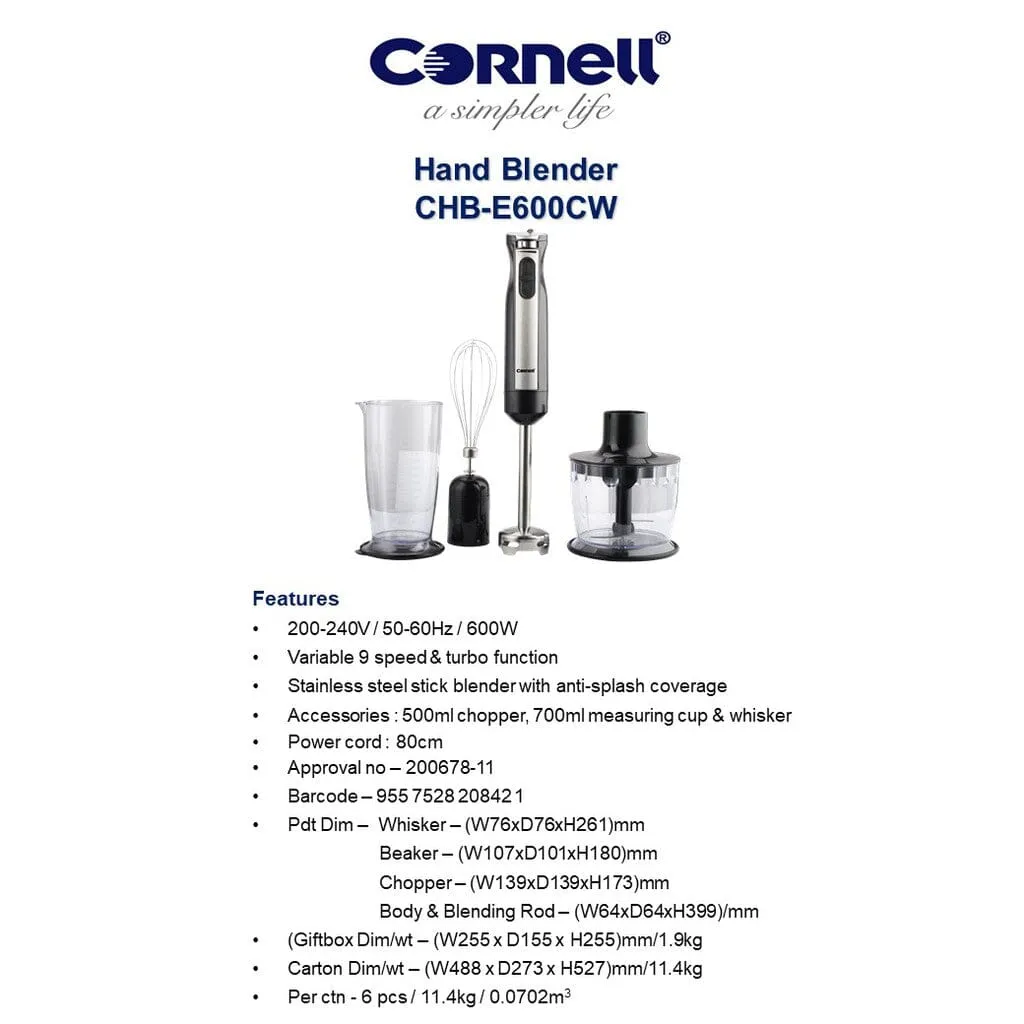 Cornell Hand Blender Set CHBE600CW