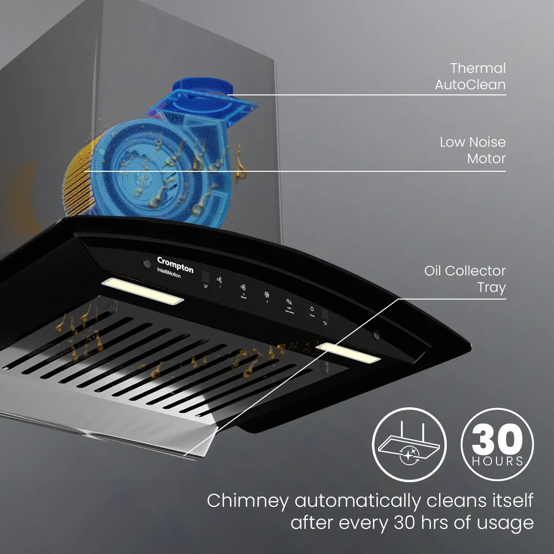 Crompton IntelliMotion Curved 60 cm Baffle Filter Chimney