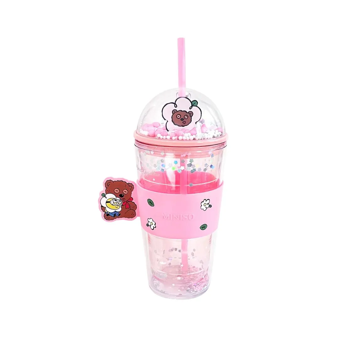 Daisy Minions Collection Plastic Bottle with Straw and Sleeve (420mL)(Pink)