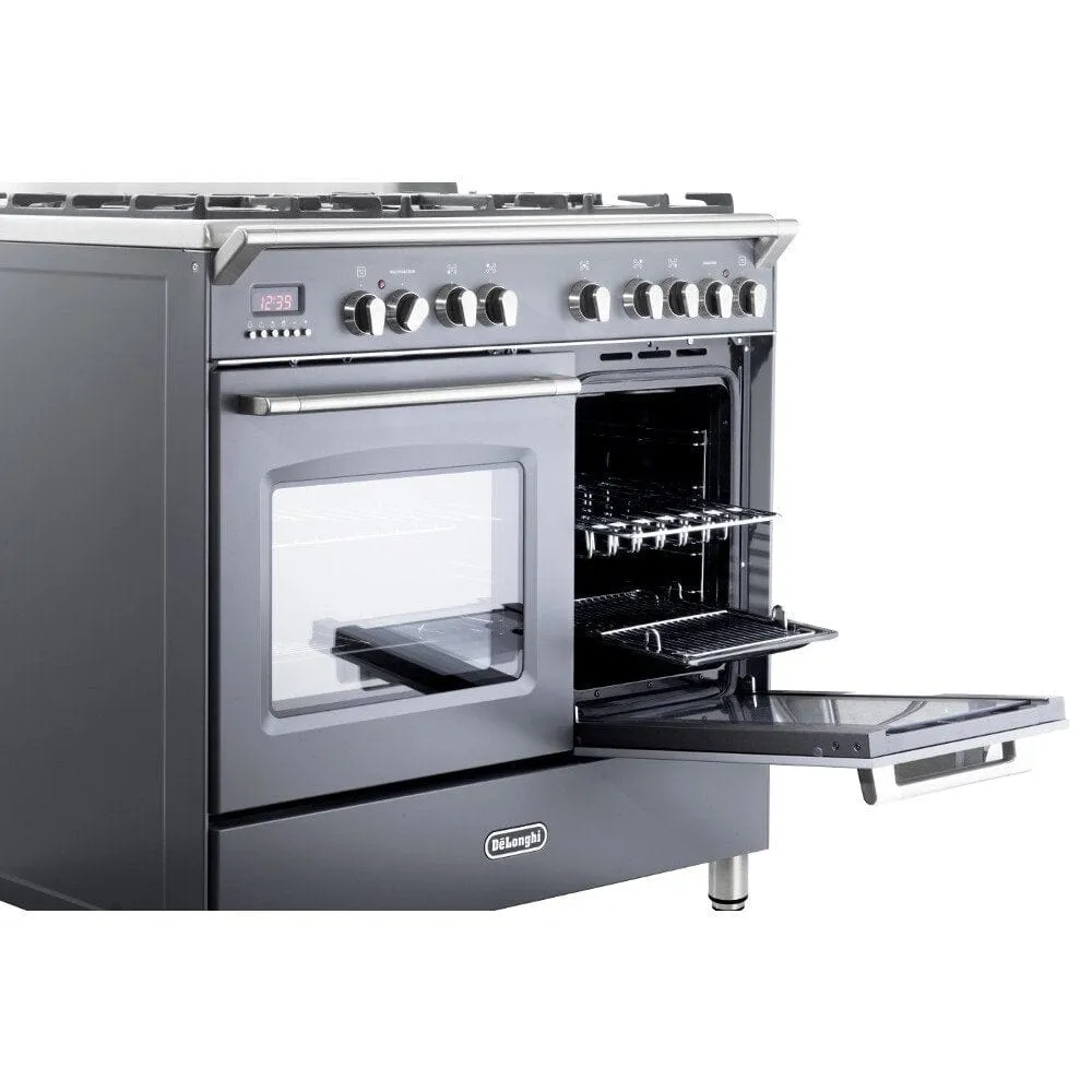 Delonghi DVTR906DFSLA Vintage 90cm Twin Cavity Dual Fuel Range Cooker, Slate [EX DISPALY AS NEW]