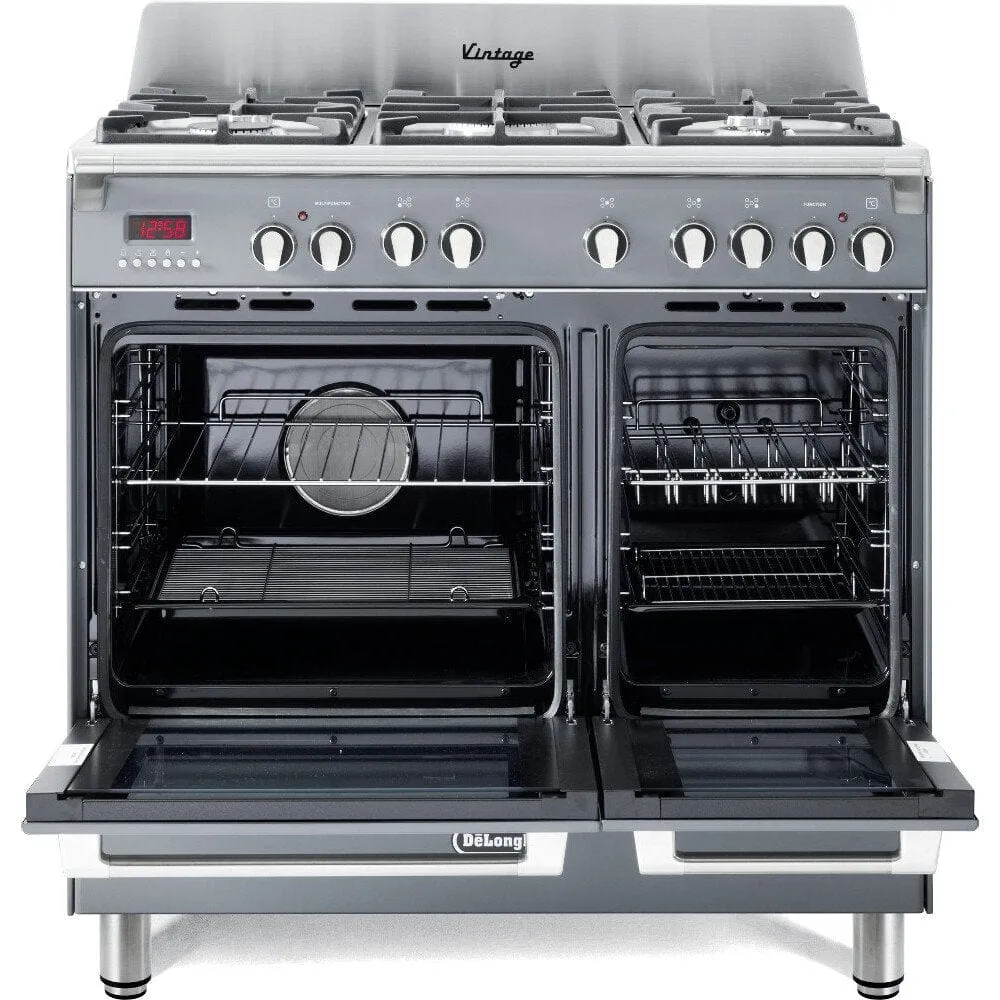 Delonghi DVTR906DFSLA Vintage 90cm Twin Cavity Dual Fuel Range Cooker, Slate [EX DISPALY AS NEW]