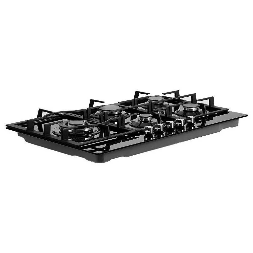 Devanti Gas Cooktop 90cm 5 Burner Stove Hob Cooker Kitchen NG LPG Black Glass