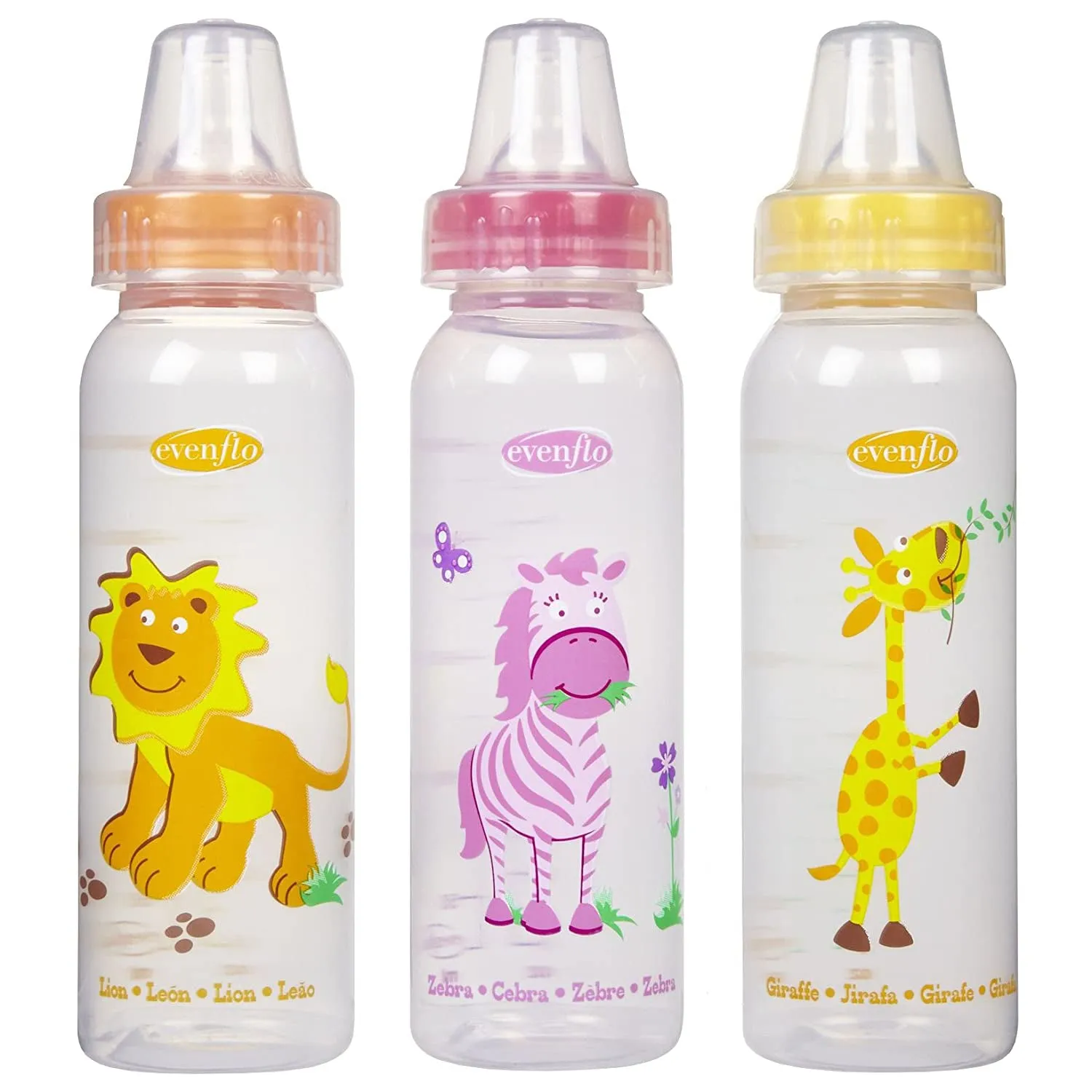 Evenflo Zoo Friends 3-Pack Standard Nipple Bottle, 8 Ounces