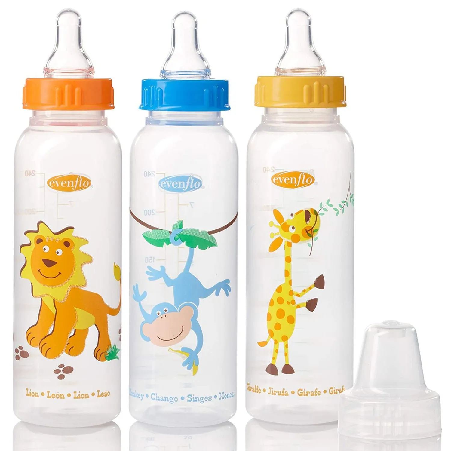 Evenflo Zoo Friends 3-Pack Standard Nipple Bottle, 8 Ounces