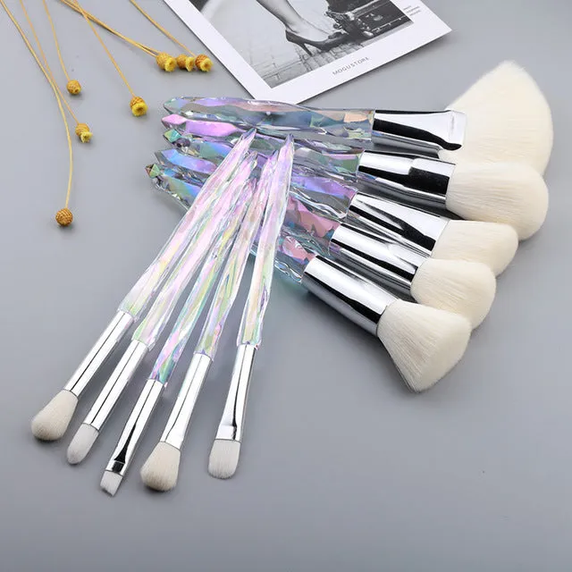 FLD 10Pcs Crystal Makeup Brushes Set Powder Foundation Fan Brush