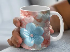 Floral Pattern Mug, Pastel Blue and Pink Flowers, Ceramic Coffee Cup, Mother&#39;s Day Gift, Spring Decor Kitchenware, Unique Flower Design