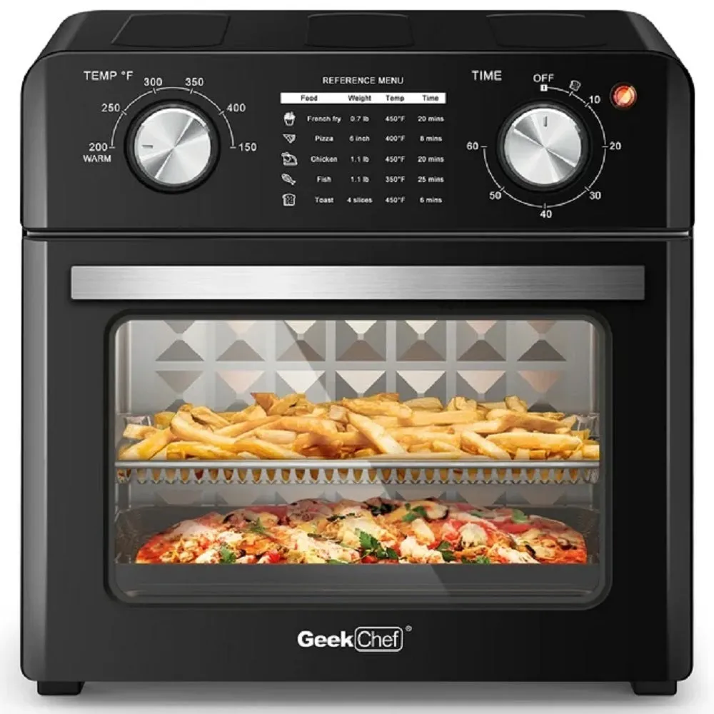 Geek Chef GTO10PB 10 Quart Air Fryer Oil Less Air Fryer Toaster Oven Combo with Digital Recipe 1400W Black